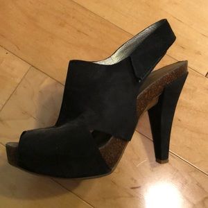 Nine West black suede mule heels